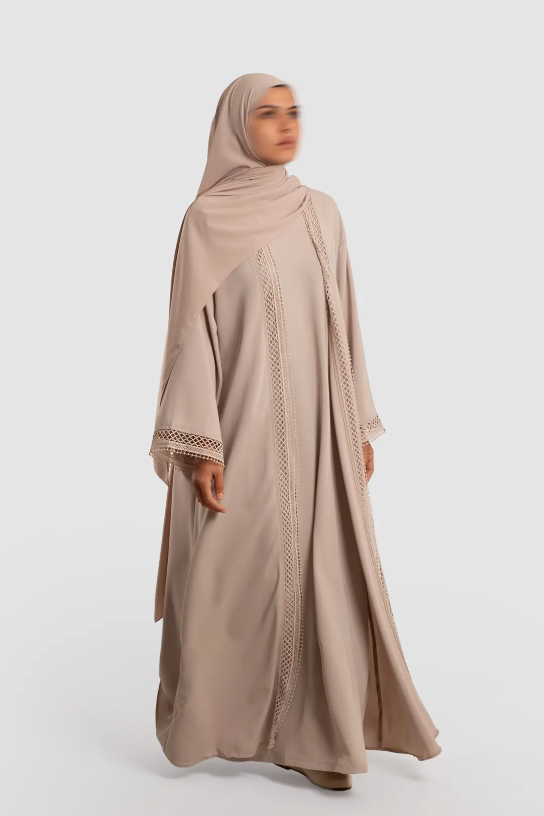 Güpür Detaylı Abaya Takım Taş