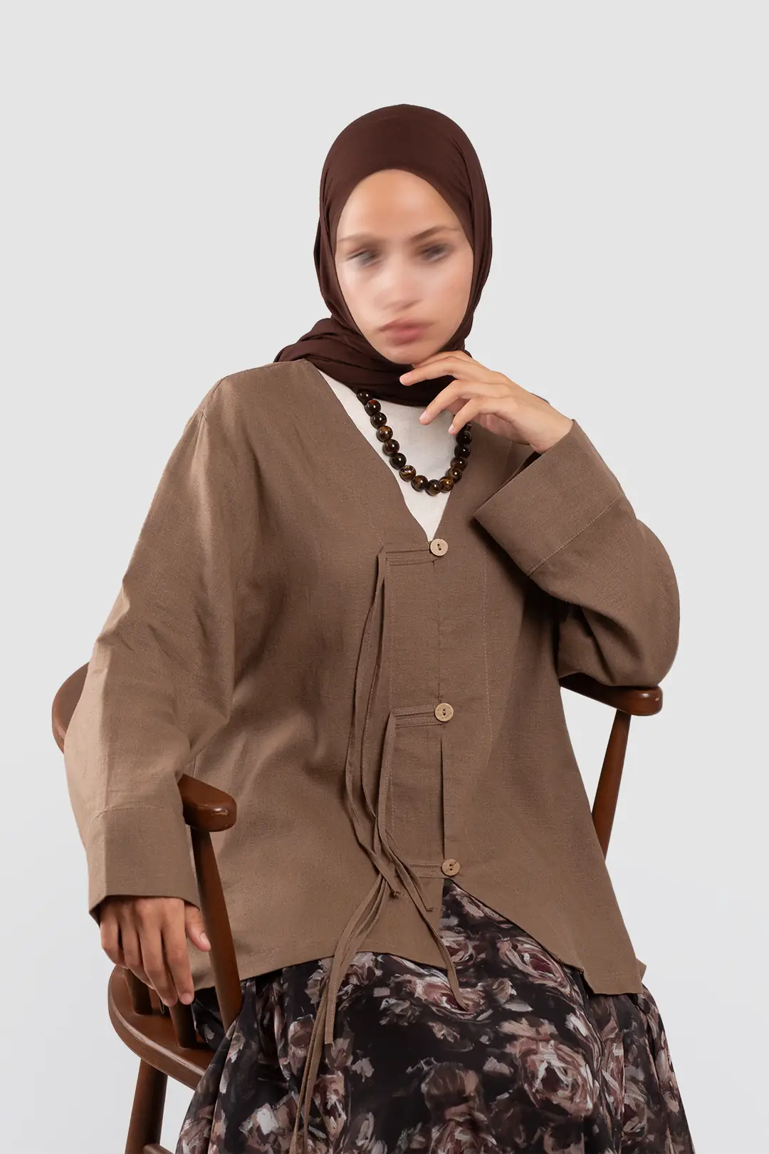 Birit Detaylı Kimono Ceket Kahve 5