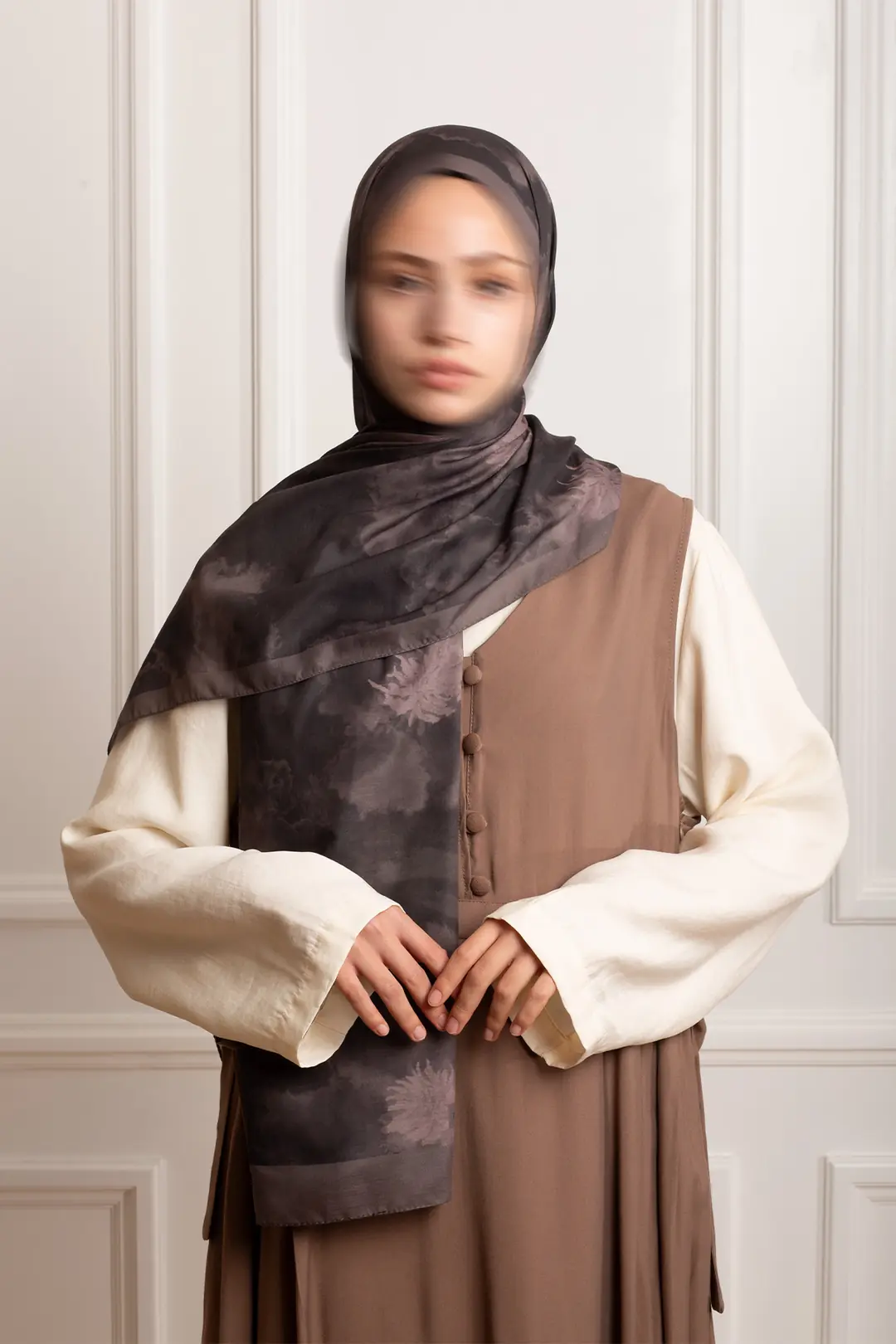 Puslu Bahçe Desenli Soft Şal Dumanlı Antrasit 2