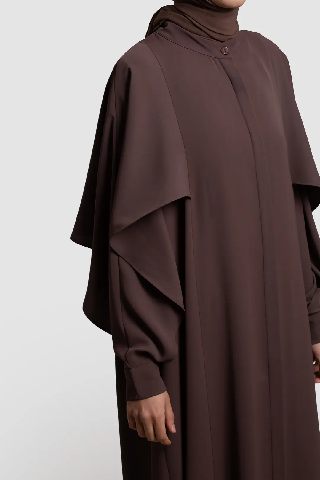 Windproof Sleeved Abaya, Dark Brown 8