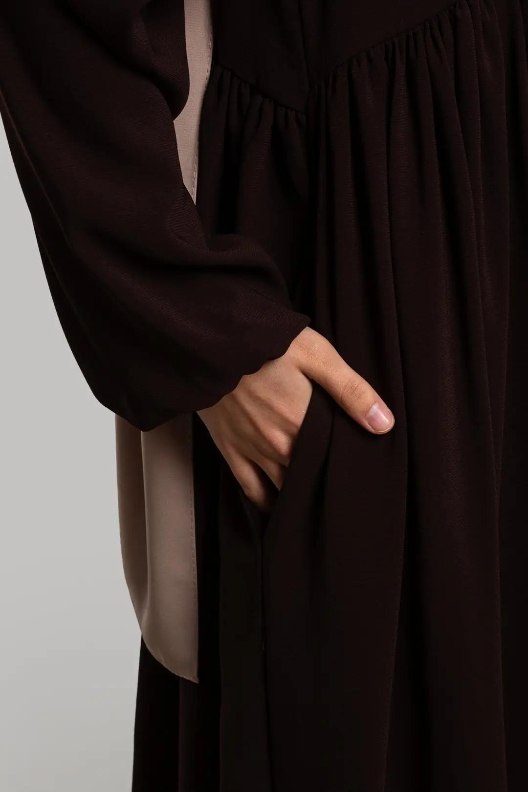 Ahsen Zippered Yoke Abaya, Dark Brown 5