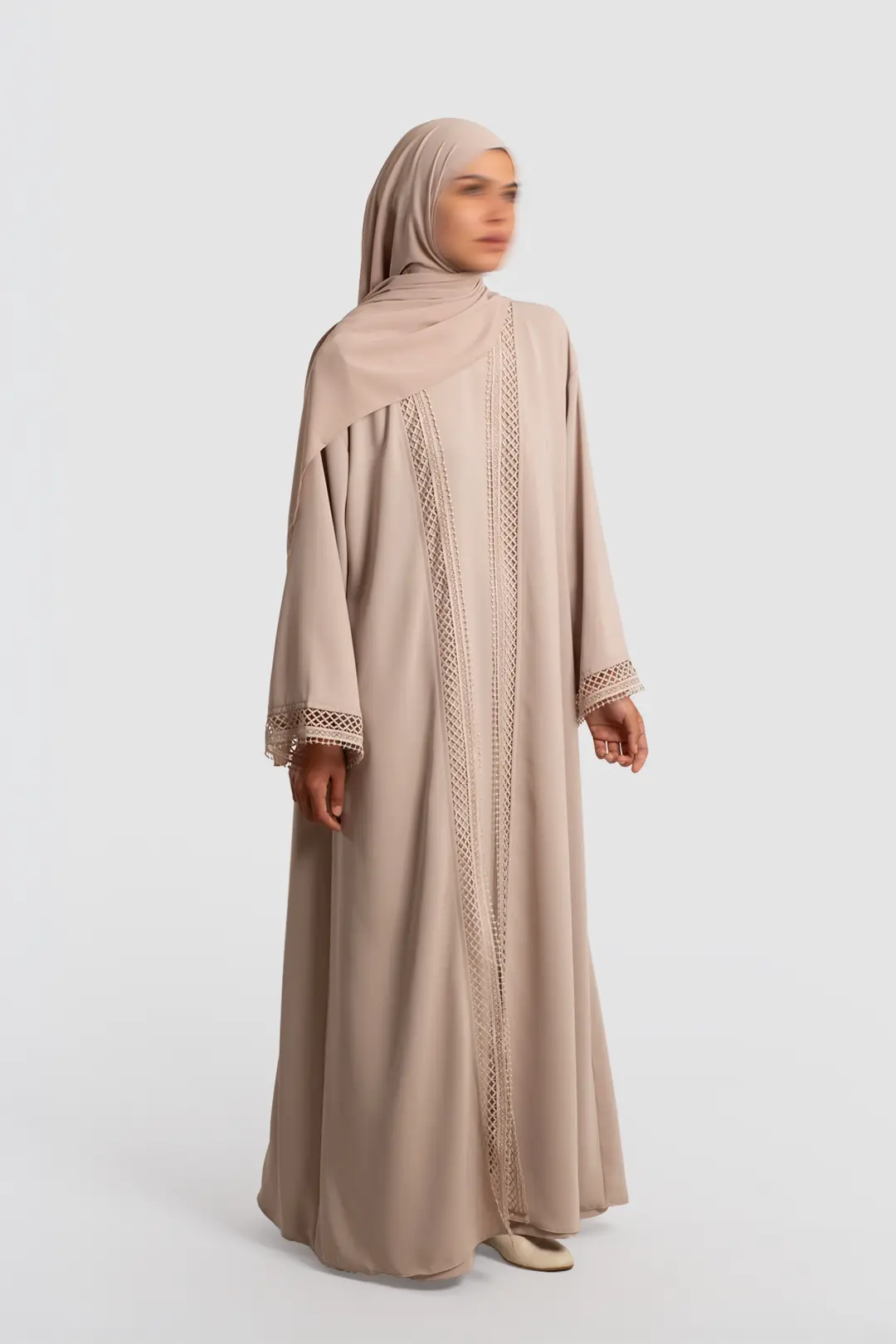 Lace Detail Abaya Set with Stones 7