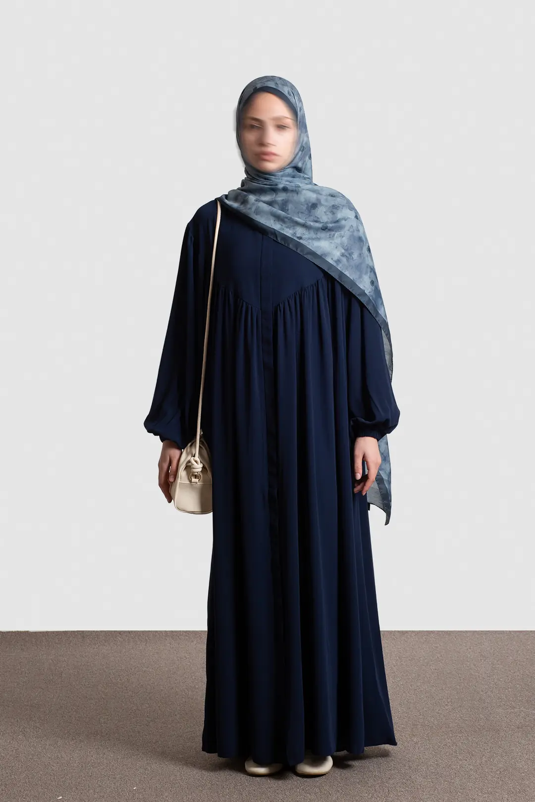 Navy Blue Zip-Up Abaya with Yoke 4