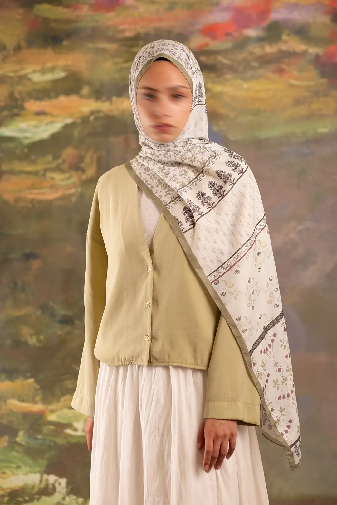 Floral Harmony Desenli Soft Şal Soft Yeşil 2