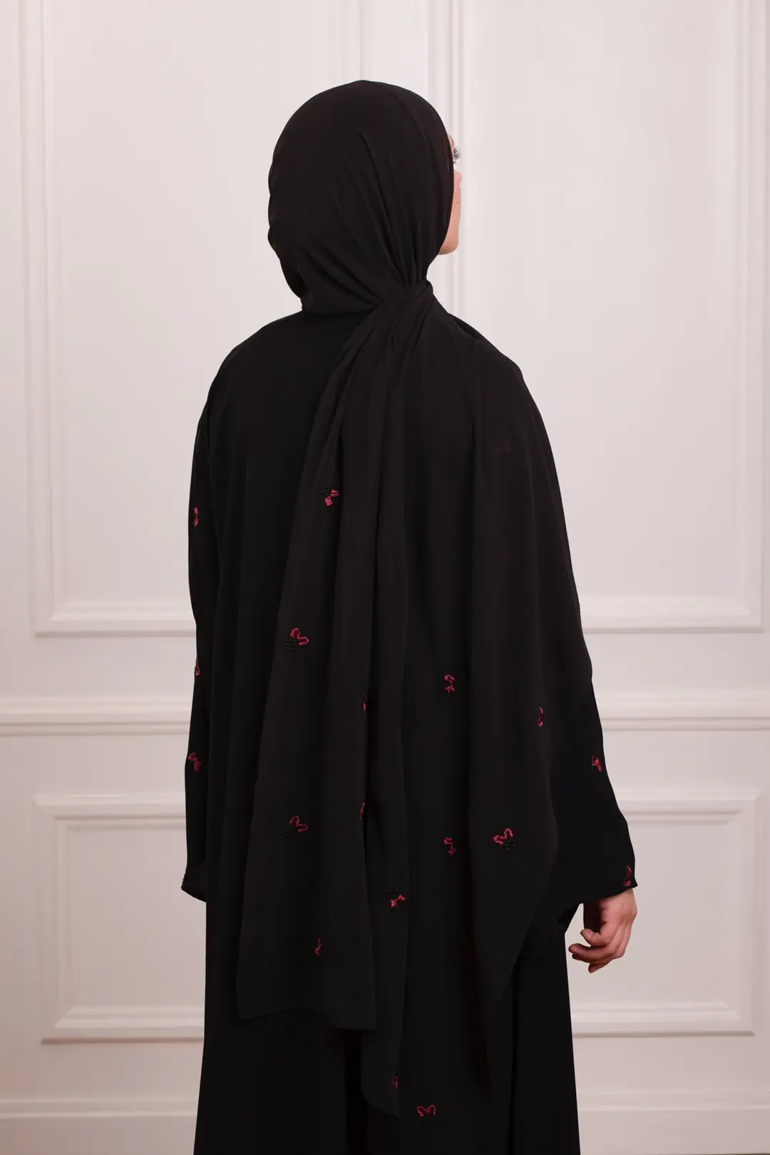 Minimal Yaprak Motifli Şifon Şal Bordo 6