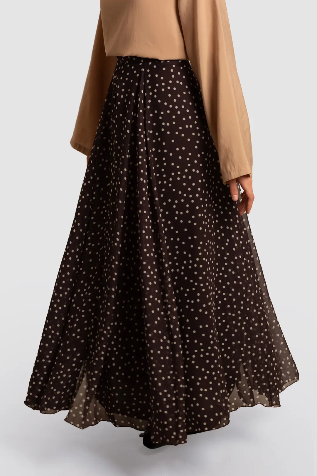 Polka Dot Chiffon Skirt Dark Brown