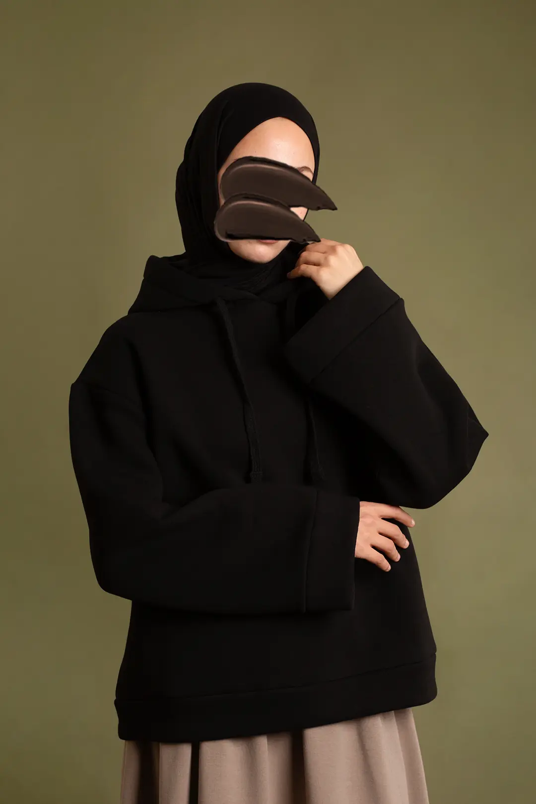 Basic Kapüşonlu Sweatshirt Siyah 4