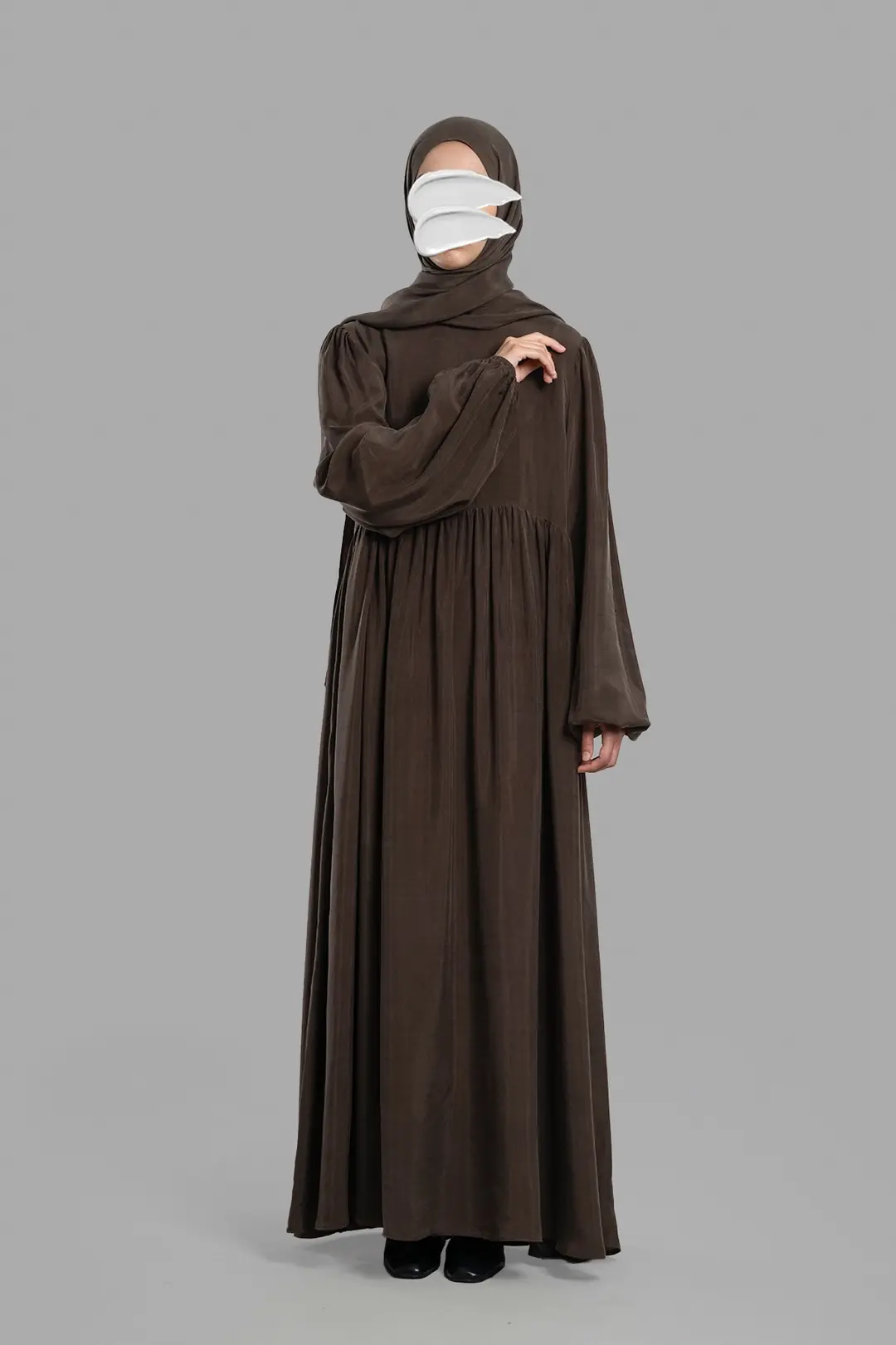 Silk Cupra Dress, Abaya, Coffee 6