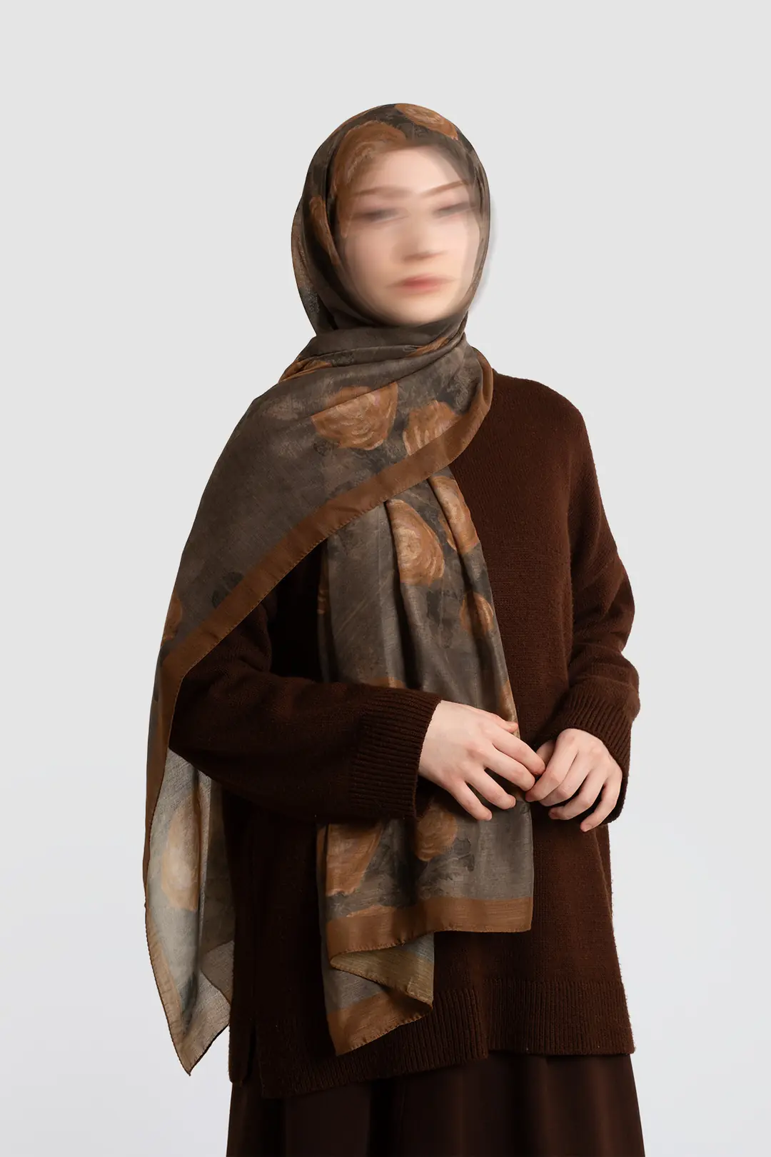 Antique Rose Patterned Cotton Scarf, Khaki