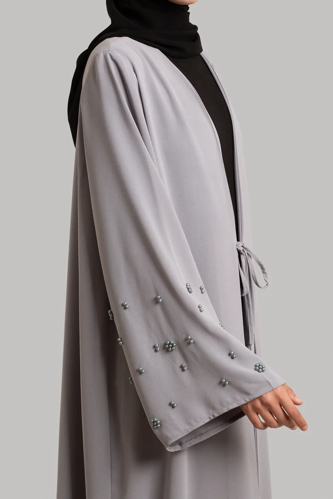 Boncuk Detaylı Abaya Gri 9