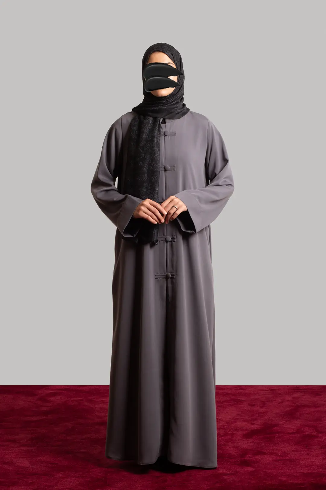 Birit Detaylı Abaya Gri 9