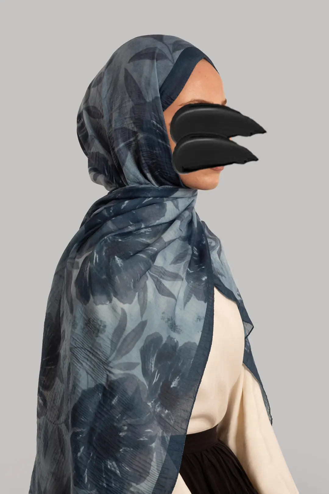 Autumn Bouquet Patterned Muslin Scarf, Blue 4