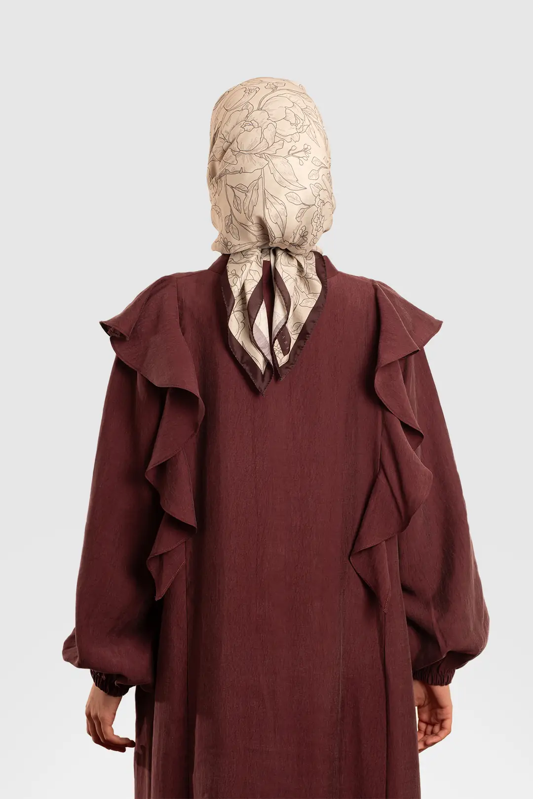 Zippered, Ruffled Tencel Abaya in Plum 7