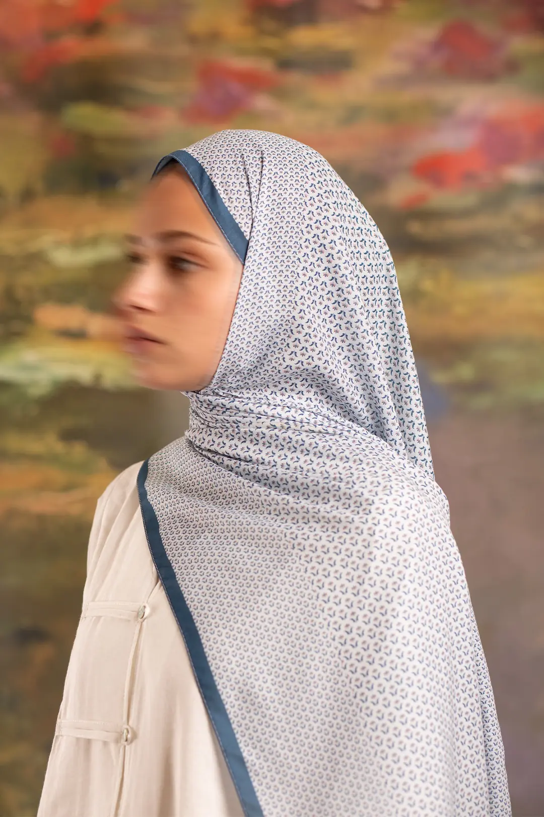 Pudra Buharı Desenli Soft Şal Mavi 3
