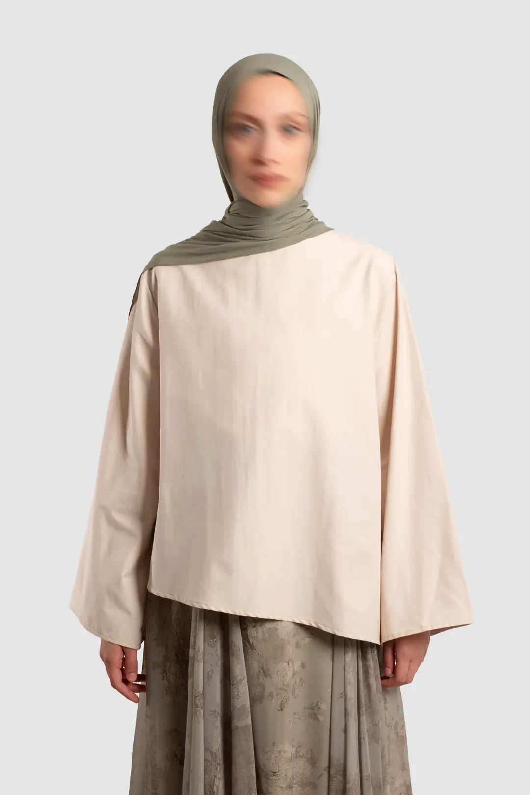 Asimetrik Poplin Bluz Bej 3