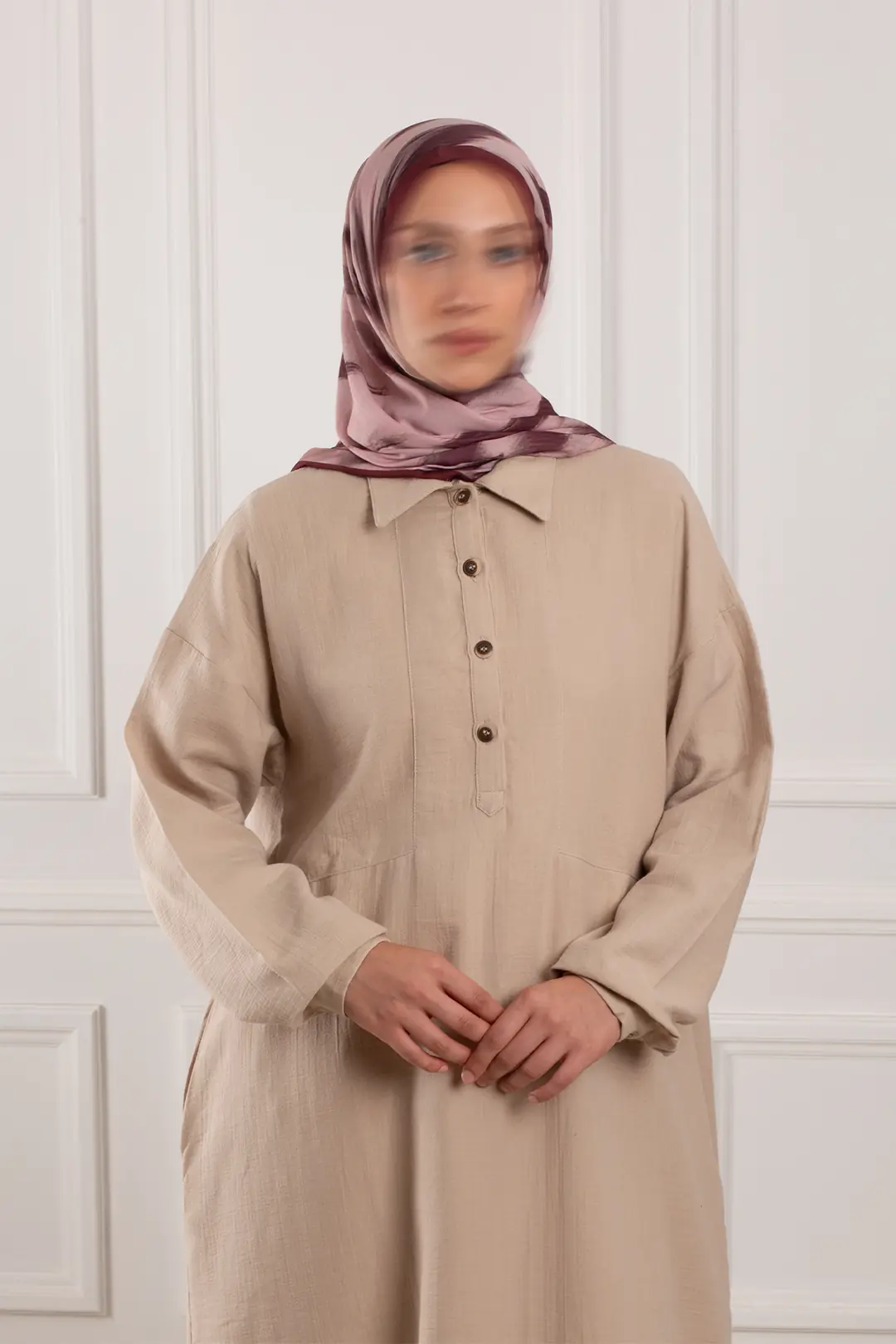 Gömlek Yaka Müslin Elbise Taş 6