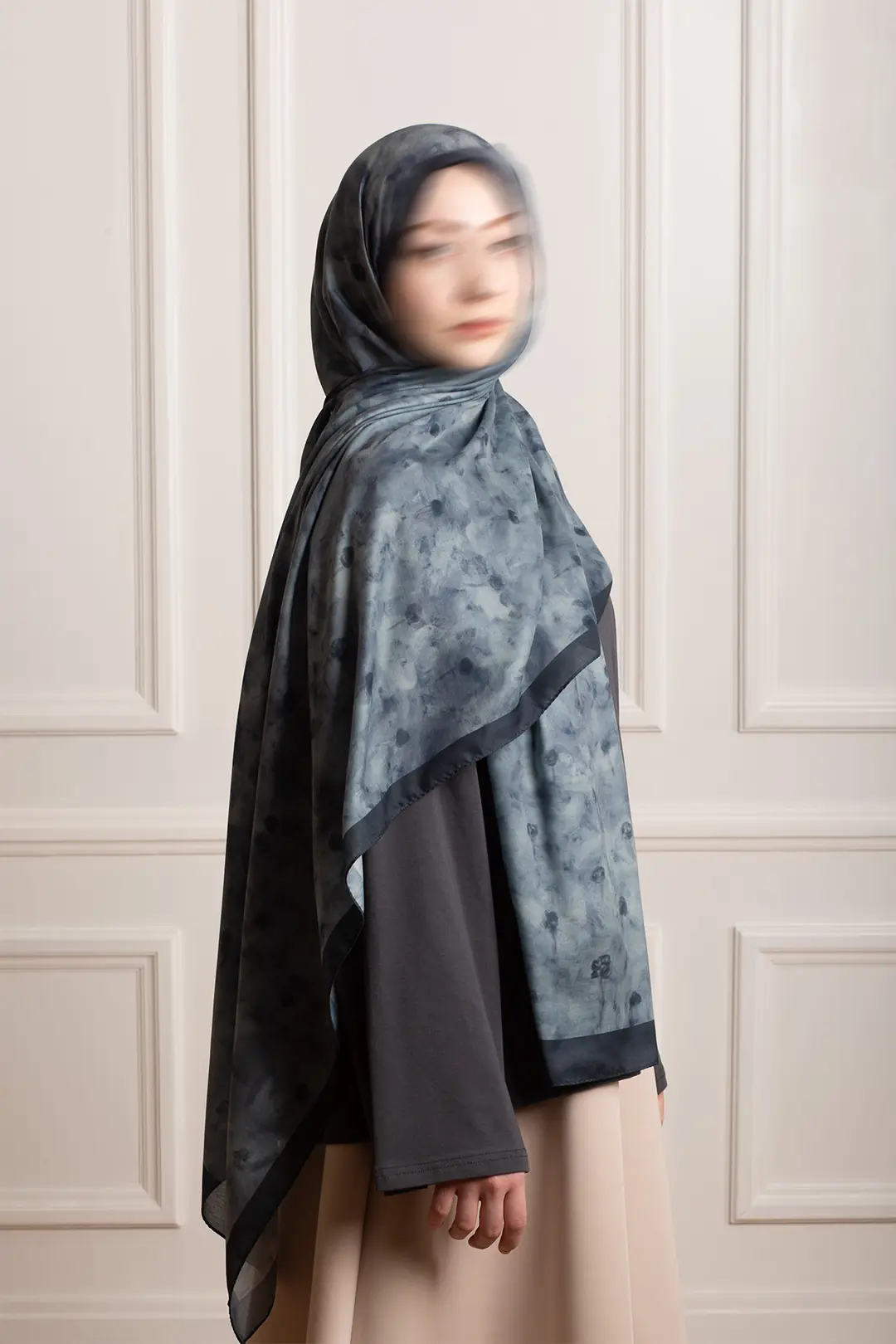 Distant Garden Patterned Soft Shawl Blue 5