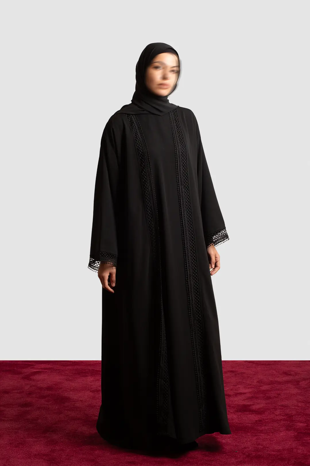 Lace Detail Abaya Set Black 3