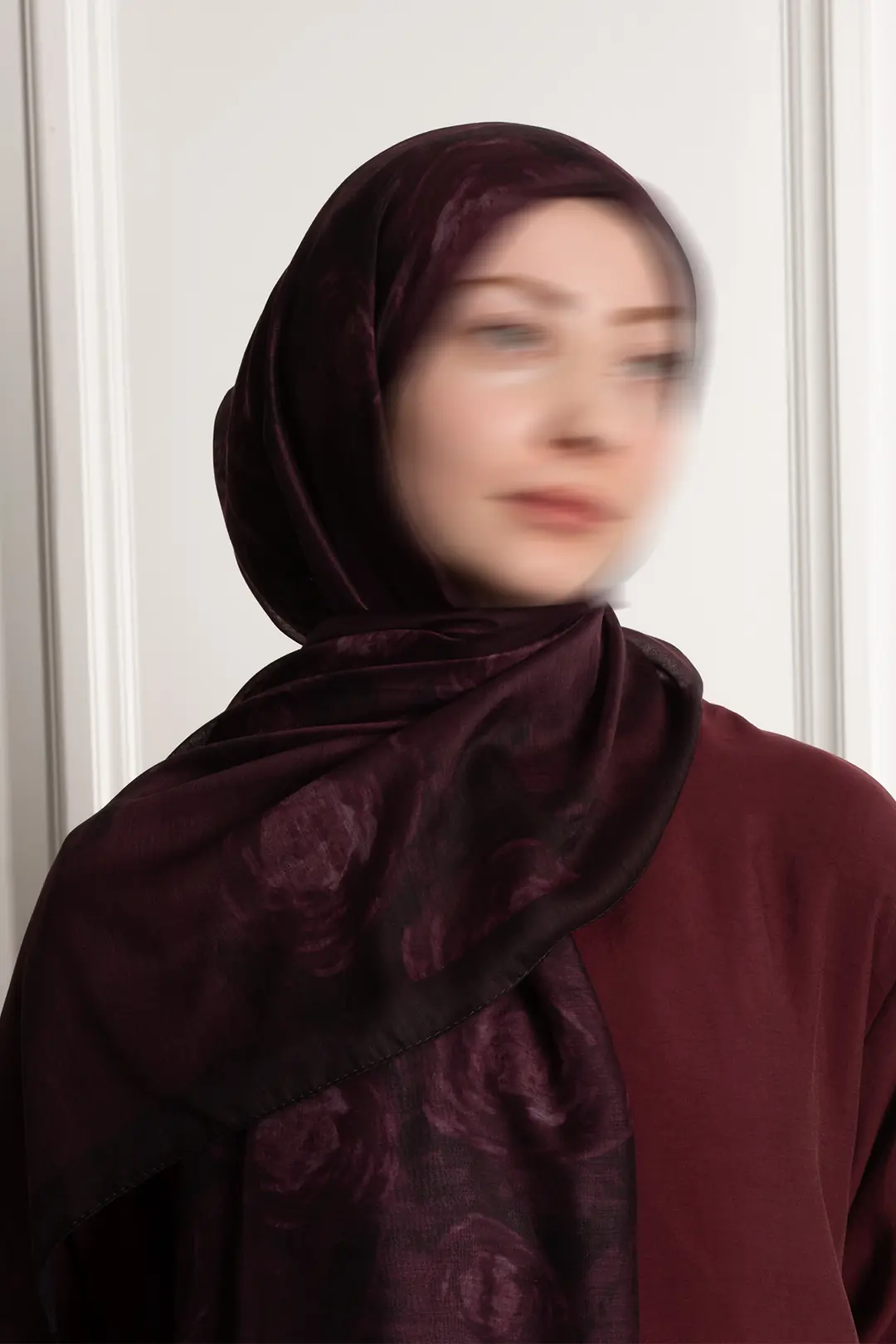 Antique Rose Patterned Cotton Scarf, Plum 5