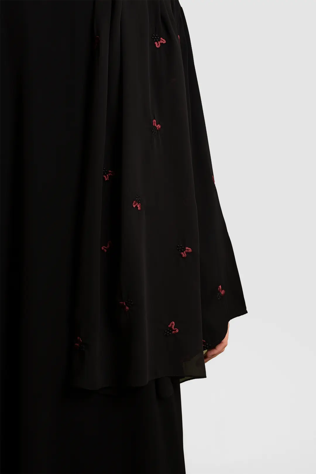 Minimal Yaprak Motifli Abaya Takım Bordo 10