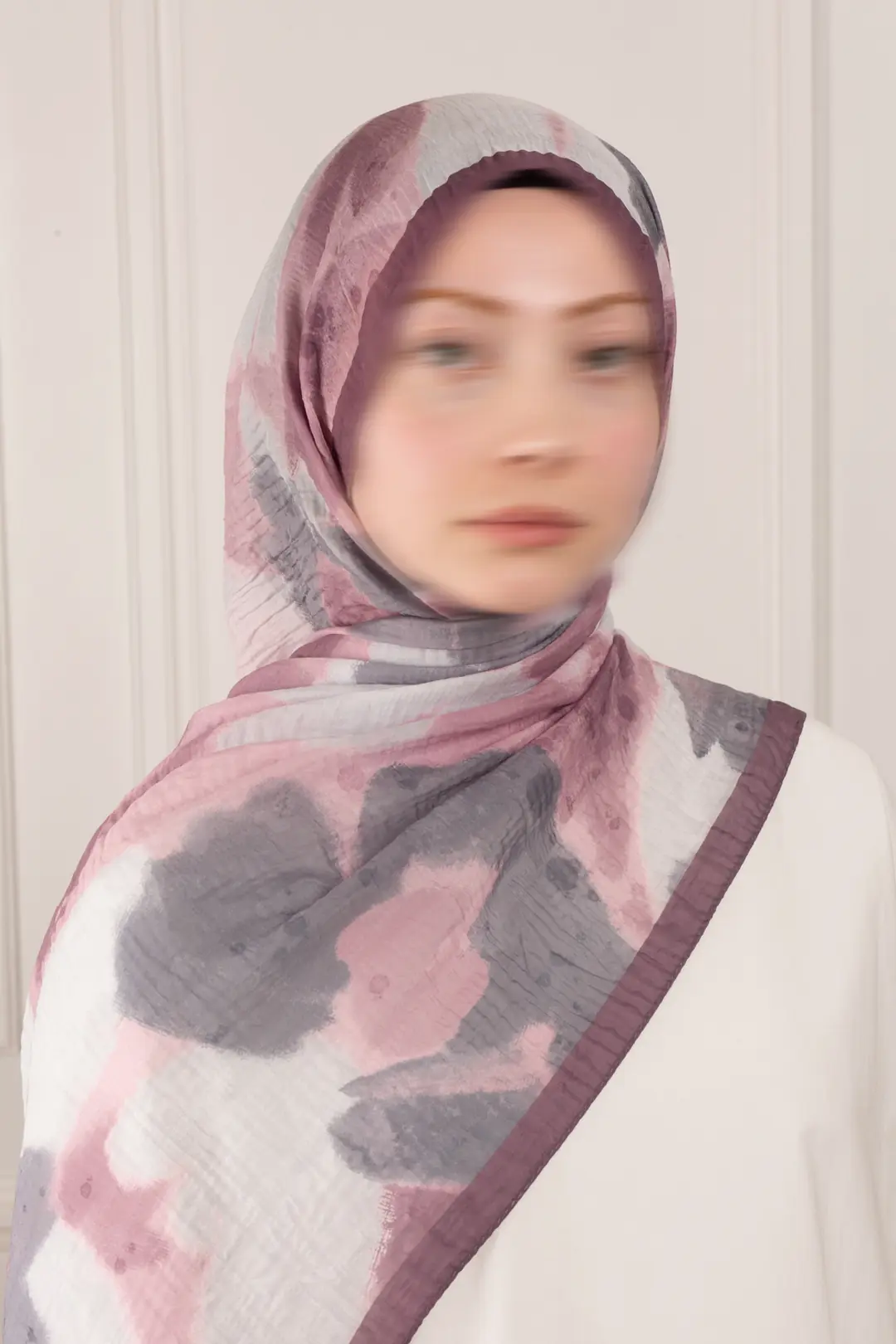 Pastel Bahçe Desenli Müslin Şal Gül Kurusu 4