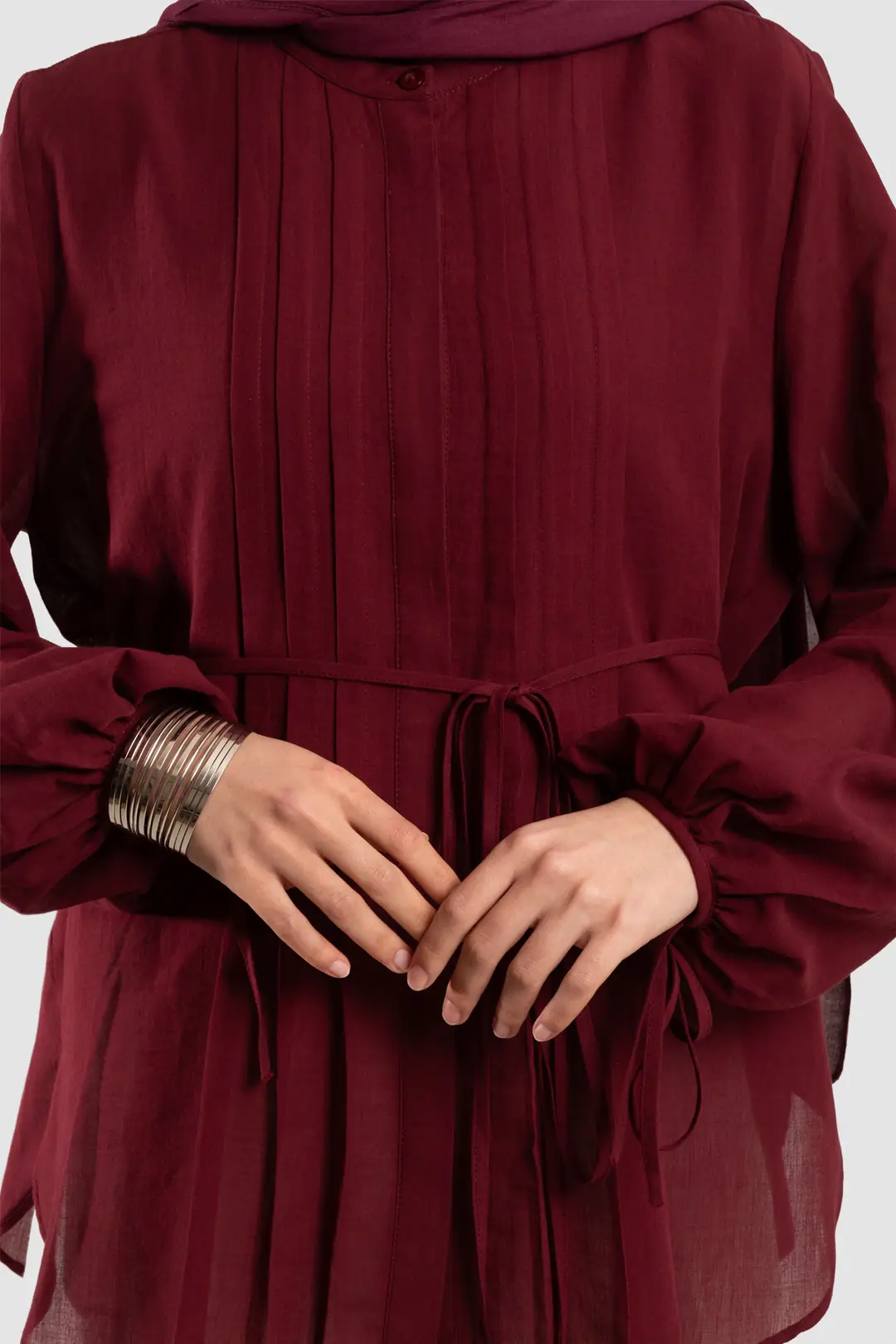 Ribbed Cotton Voile Shirt, Burgundy 9