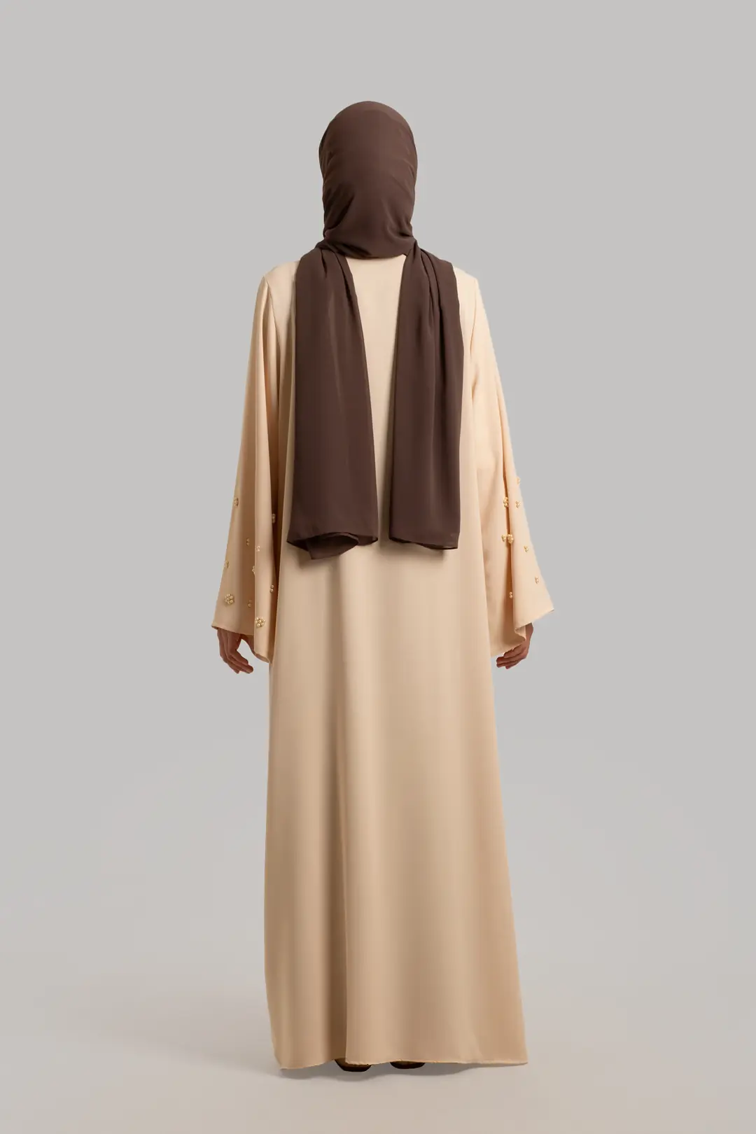 Boncuk Detaylı Abaya Krem 6