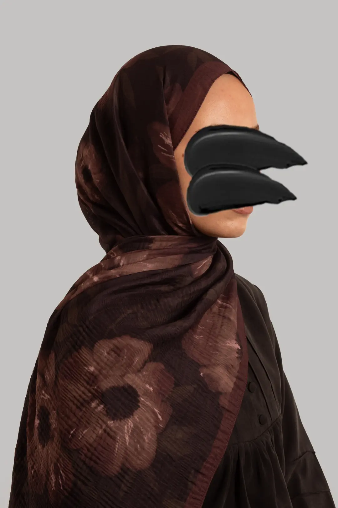 Autumn Bouquet Patterned Muslin Scarf in Coffee 3