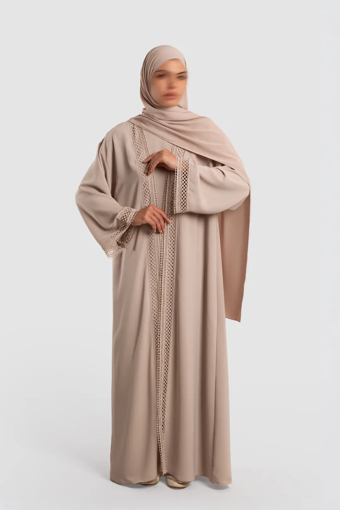 Lace Detail Abaya Set with Stones 8