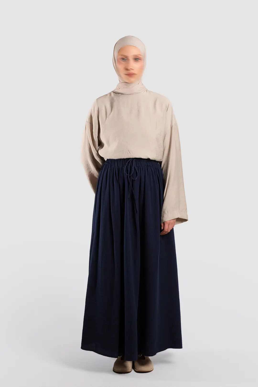 Muslin Tie-Up Skirt, Navy Blue