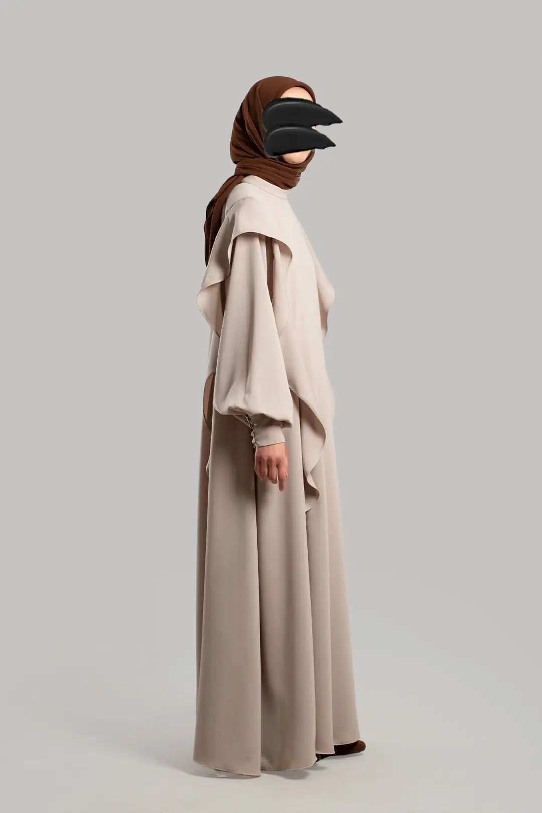 Ruffled Dress, Abaya, Stone