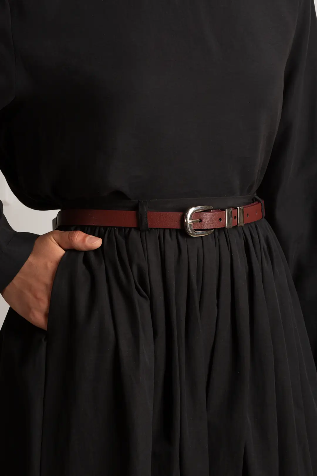 Basic Oval Buckle Belt, Burgundy 3