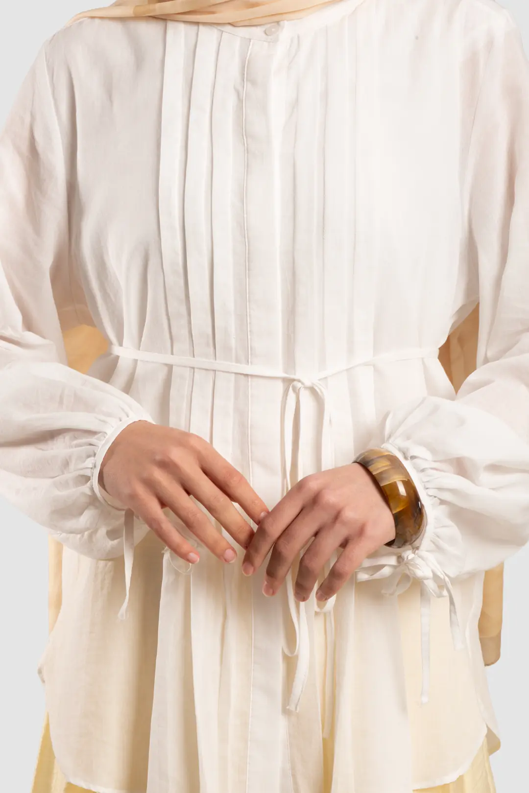 Ribbed Detail Cotton Voile Shirt, Ecru 4
