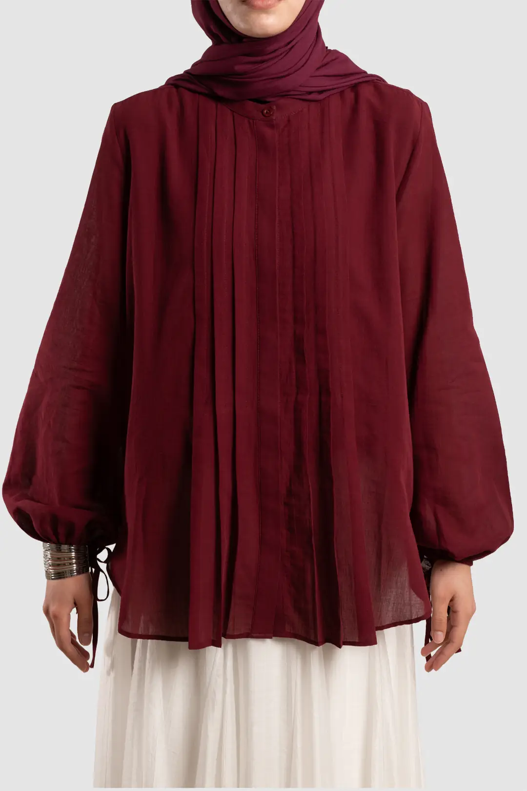 Ribbed Cotton Voile Shirt, Burgundy 5