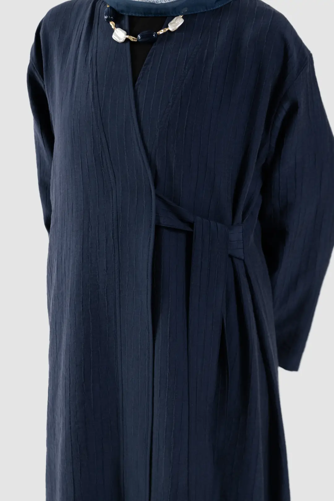 Çizgi Dokulu Tensel Abaya Lacivert 6