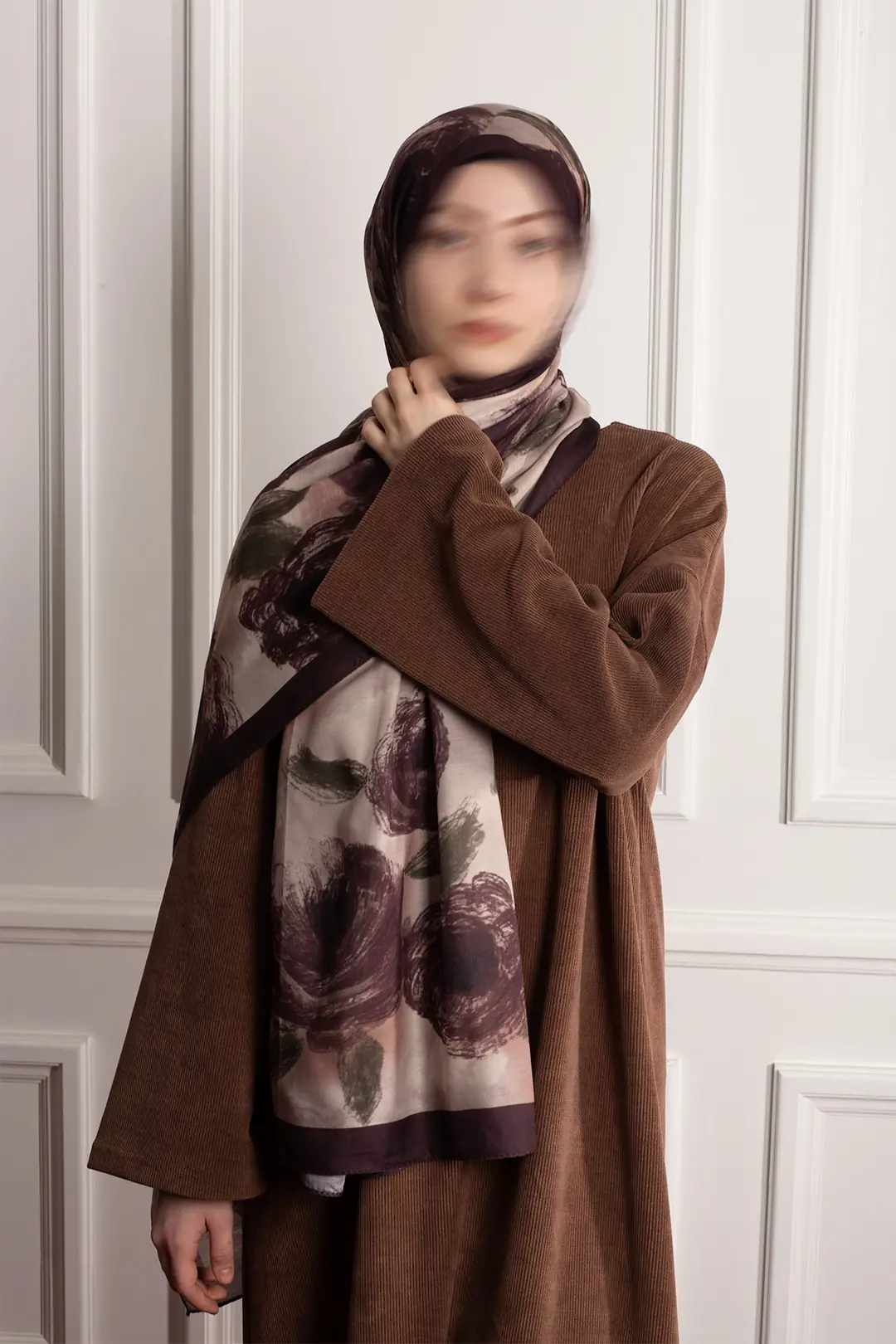 Cloud Roses Patterned Soft Scarf, Coffee 5