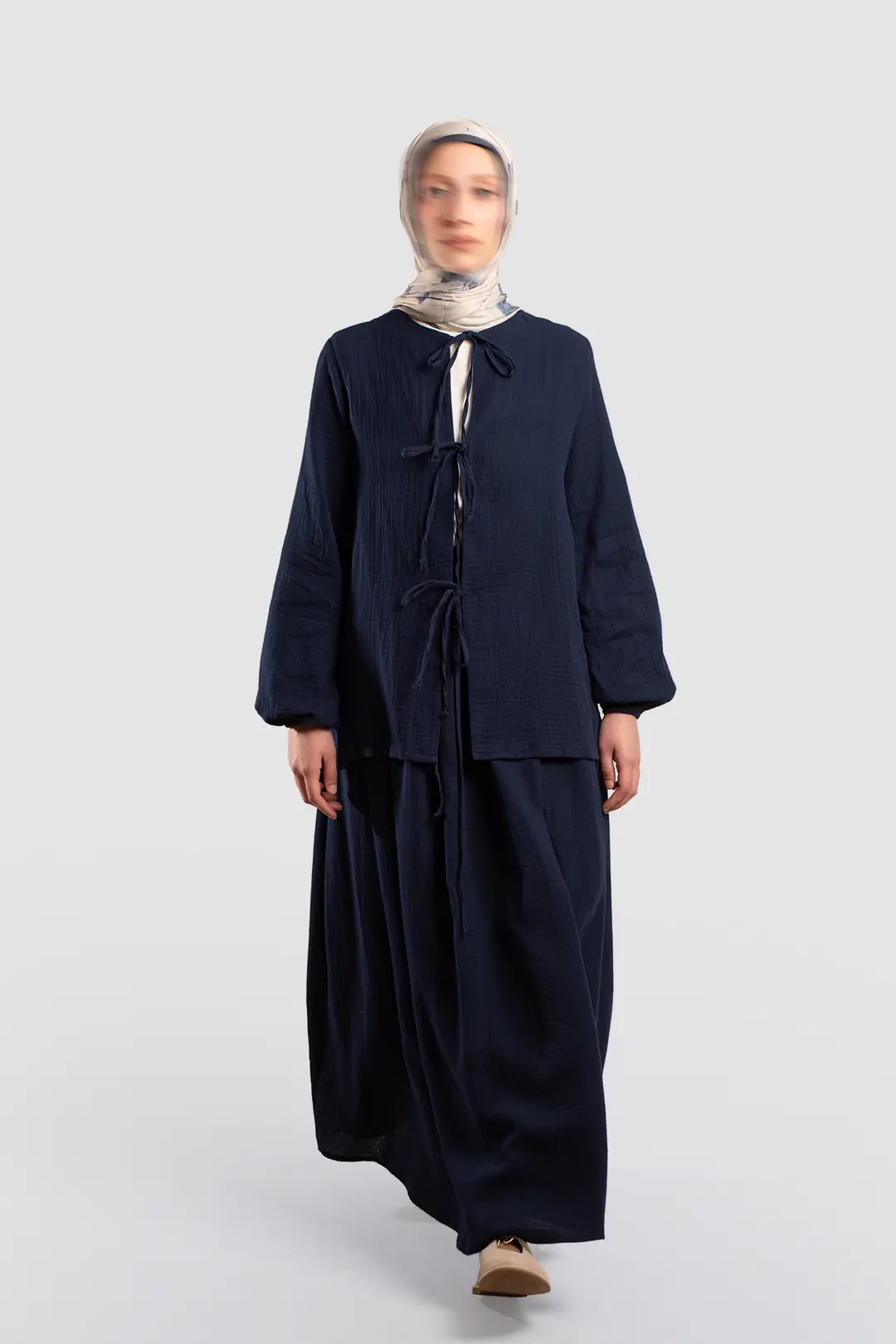 Navy Blue Muslin Set with Tie 5