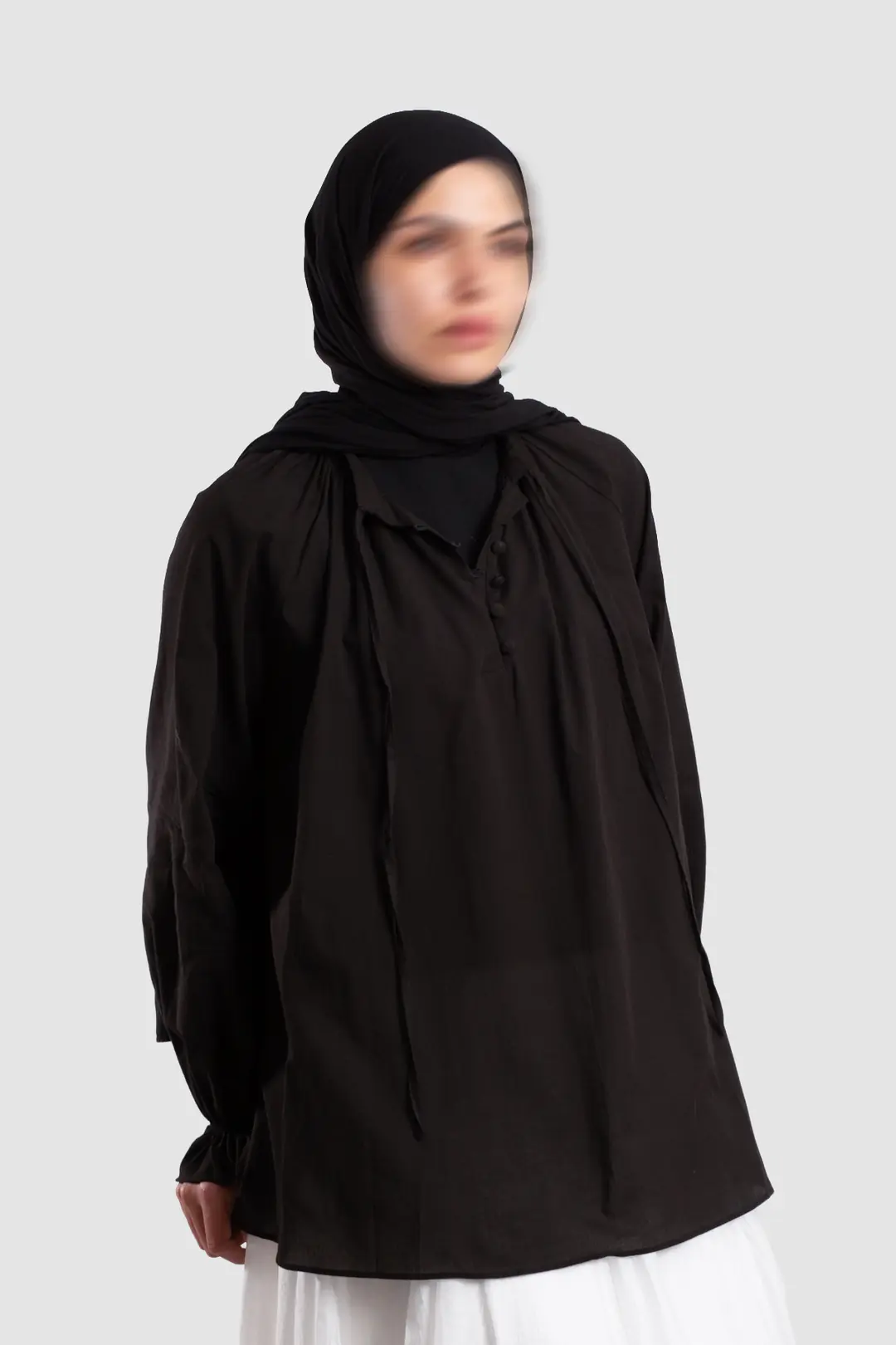 Pamuk Vual Büzgülü Bluz Siyah 8