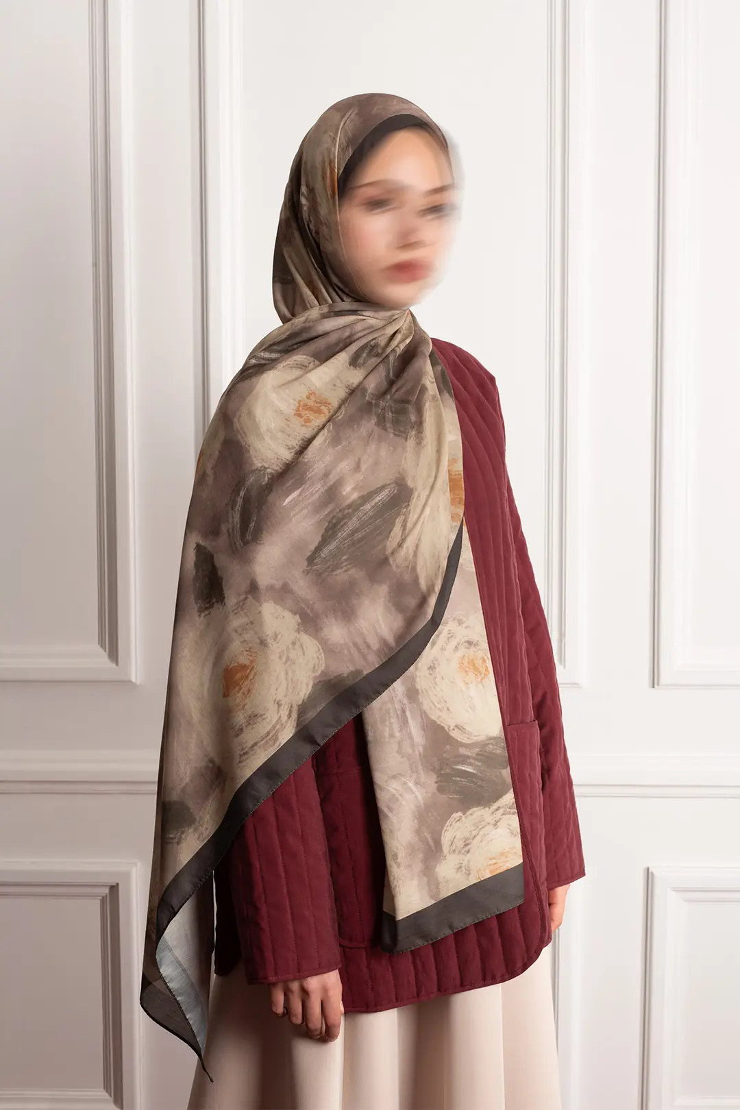 Cloud Roses Patterned Soft Scarf, Khaki 6