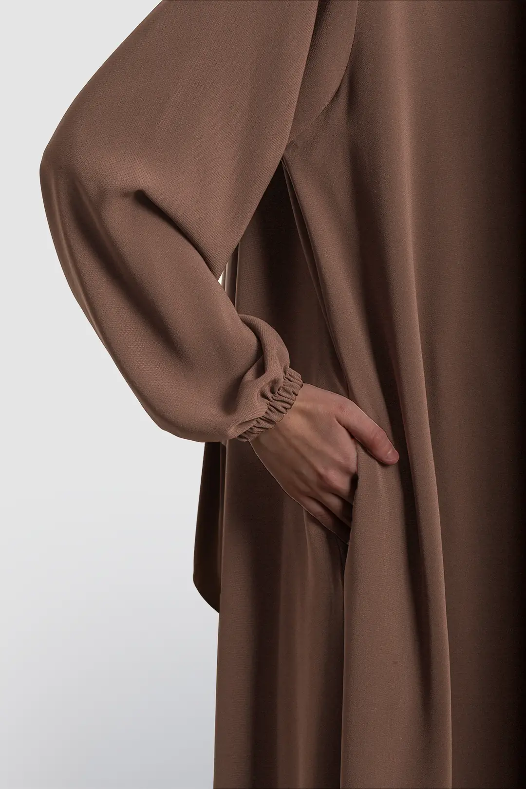 Arya Full-Length Zippered Abaya Light Brown 5