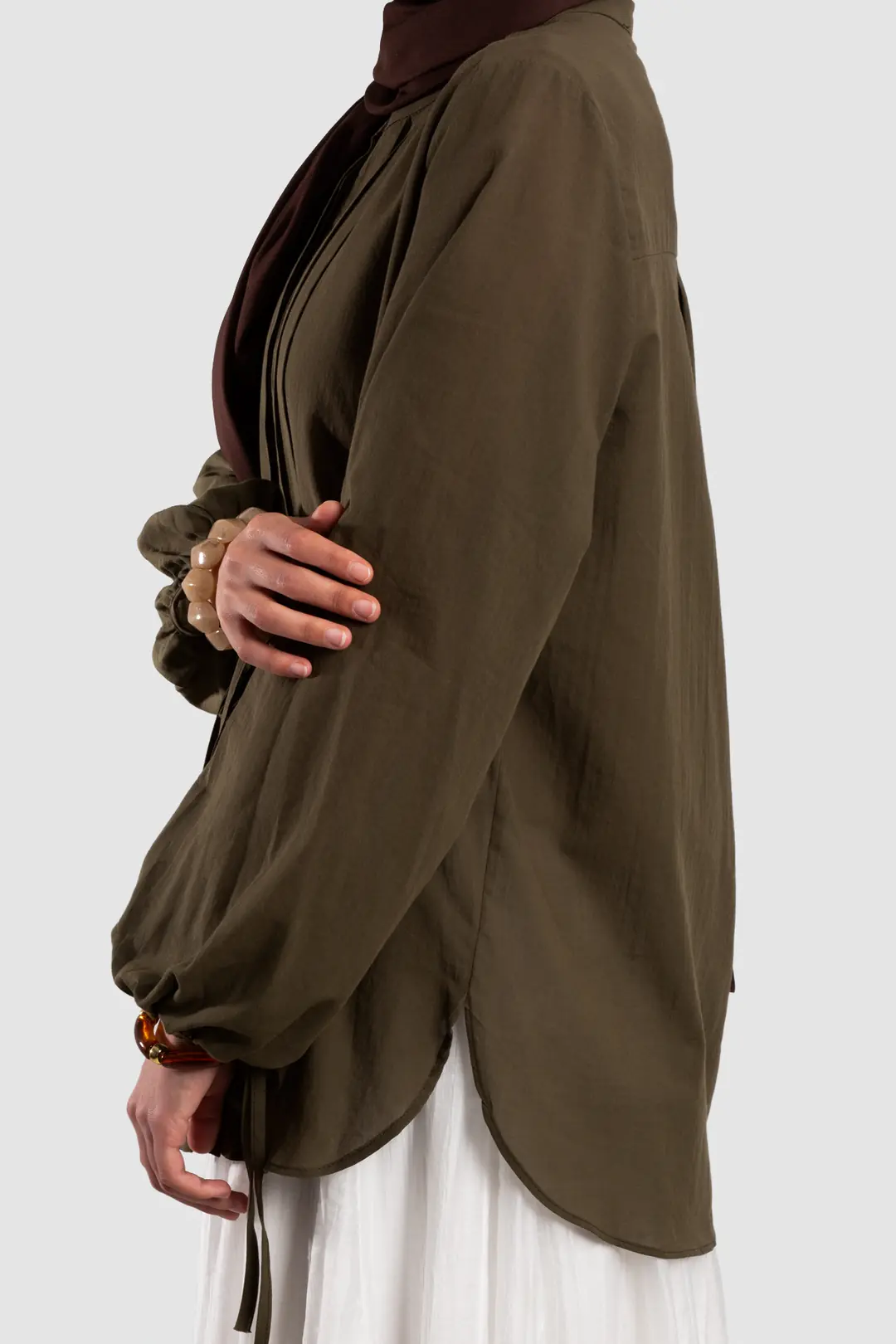 Ribbed Cotton Voile Shirt, Khaki 9