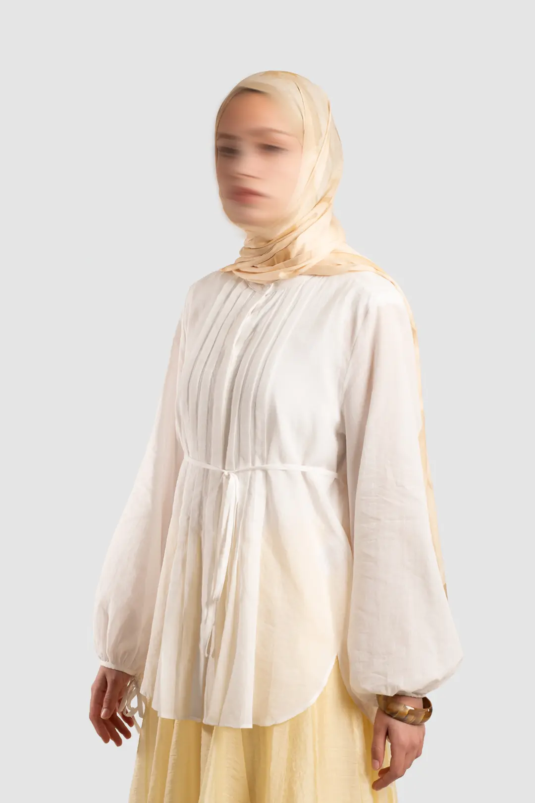 Ribbed Detail Cotton Voile Shirt, Ecru 3