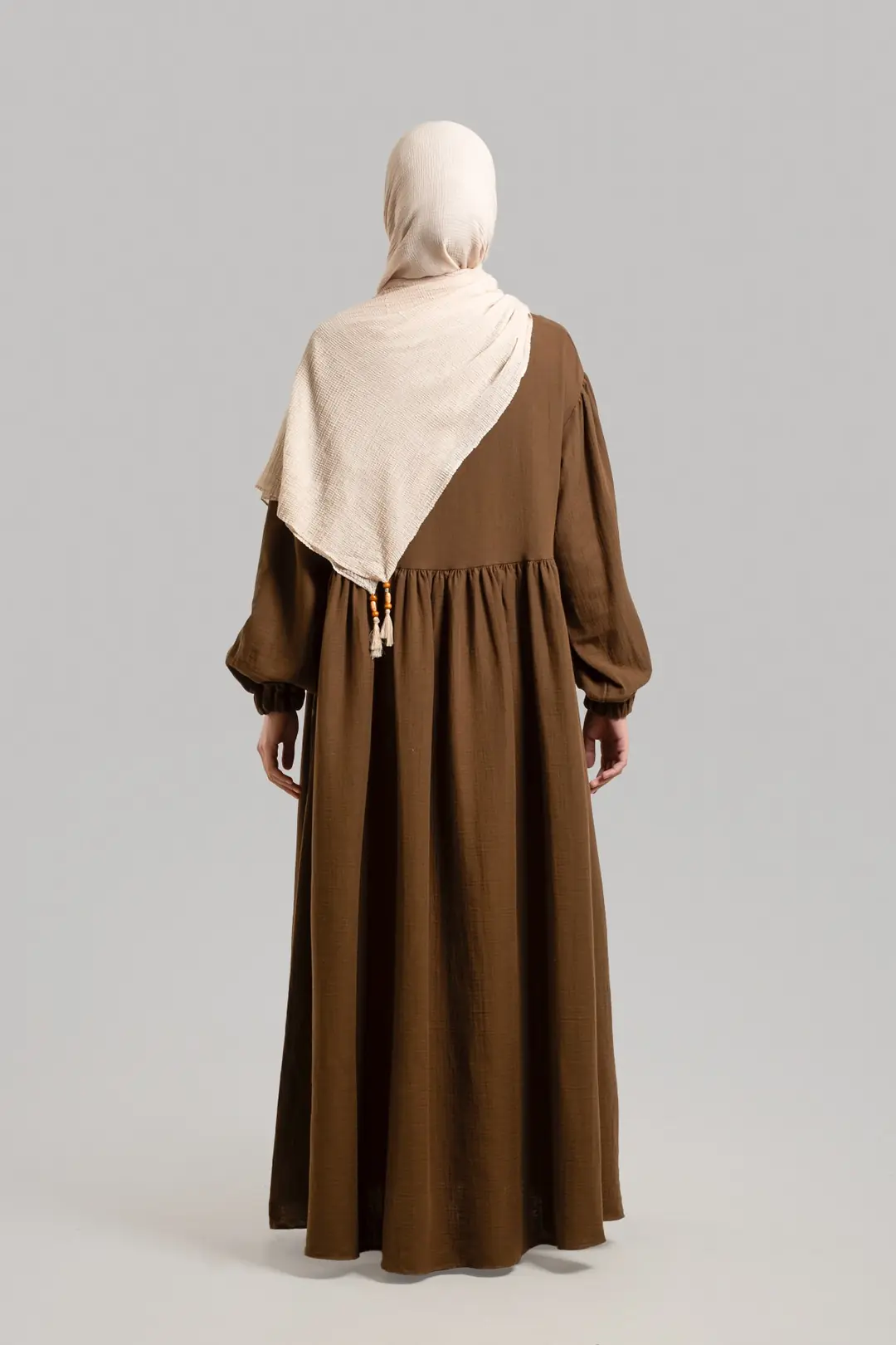 Natural Buttoned Muslin Dress Dark Brown 4