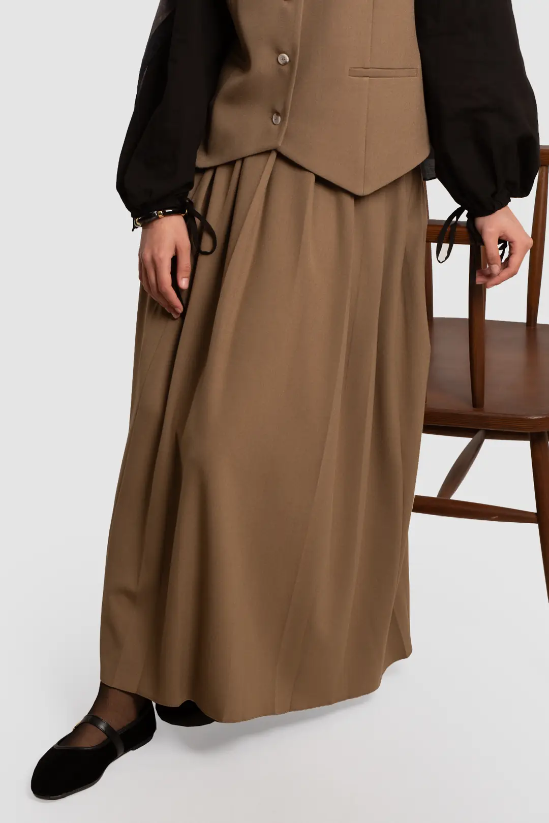 Pleated Viscose Skirt, Mink 8