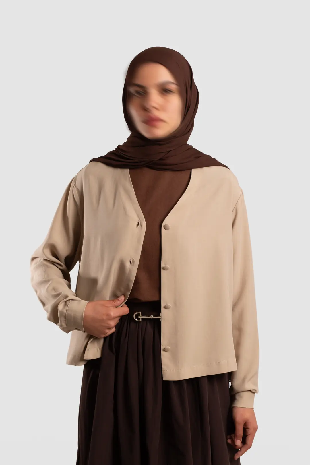 Tencel V-Neck Button-Down Jacket Stone