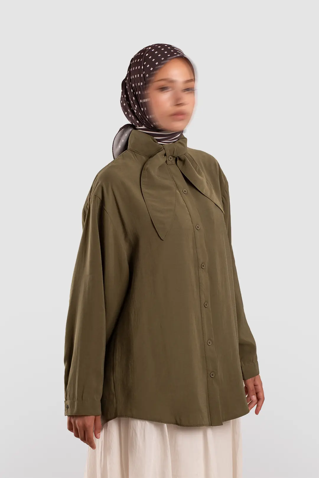 Fular Yaka Modal Gömlek Haki 4