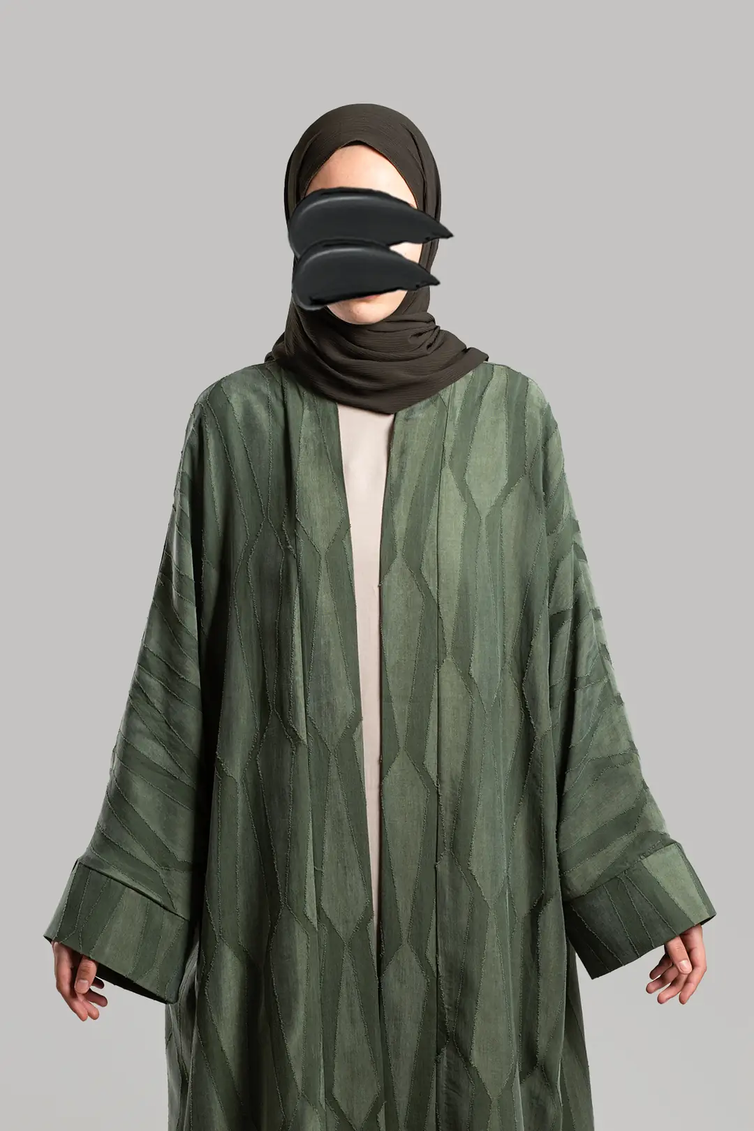 Jacquard Cupra Abaya Set Khaki 3