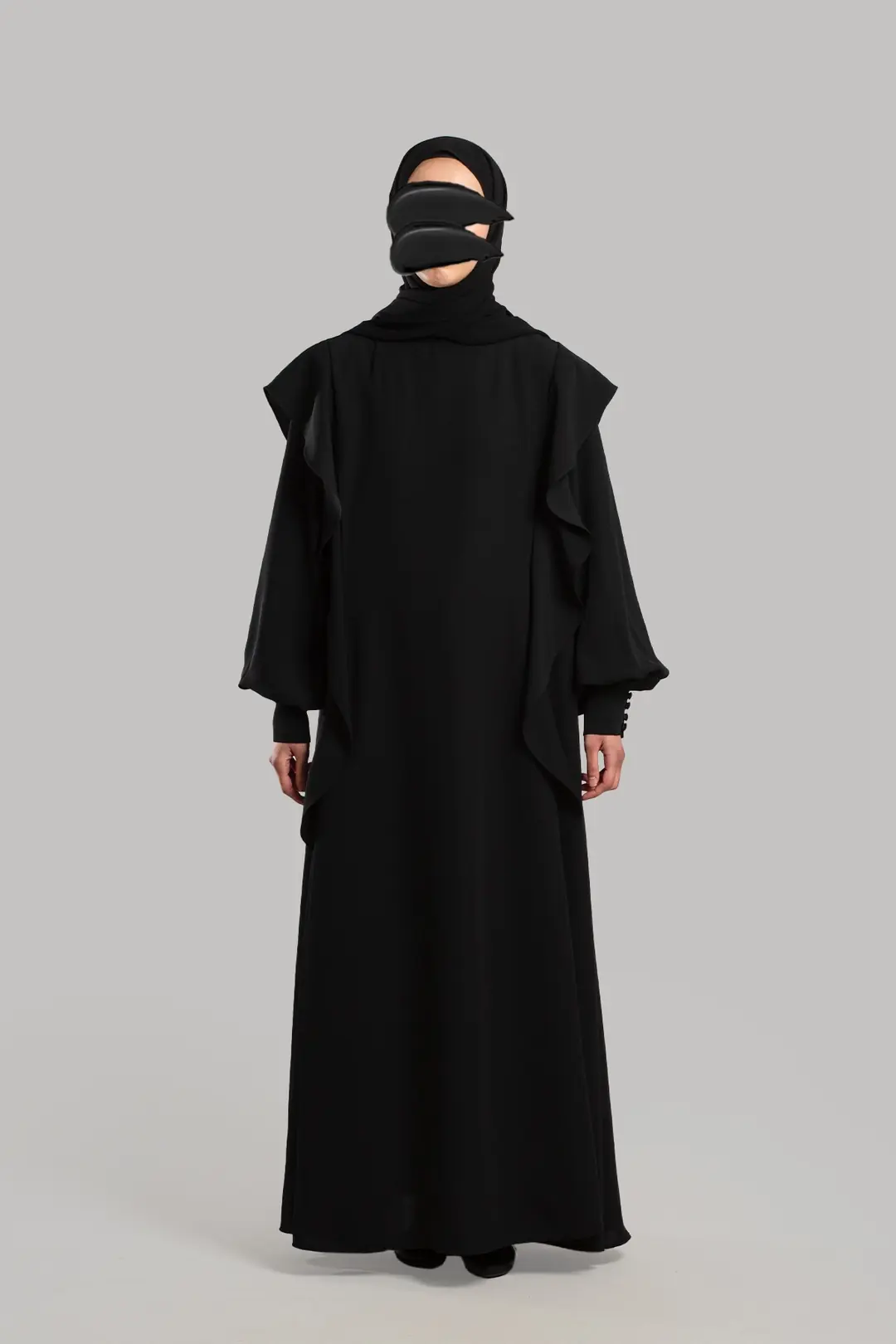 Ruffled Dress Abaya Black 2