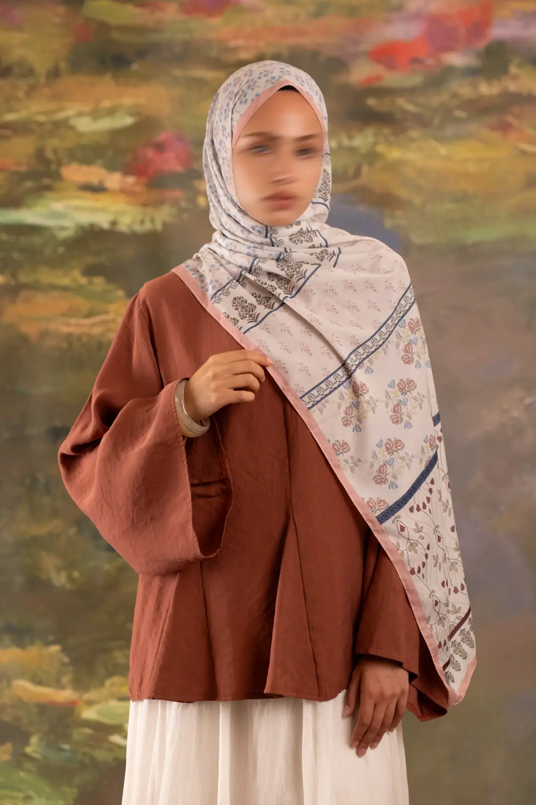 Floral Harmony Desenli Soft Şal Somon 2