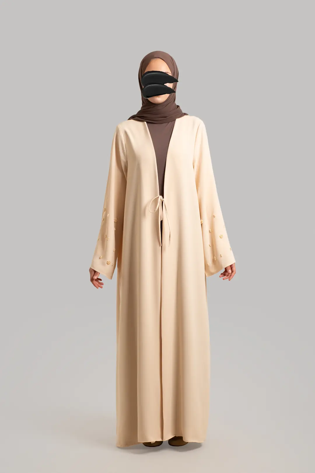 Boncuk Detaylı Abaya Krem 3